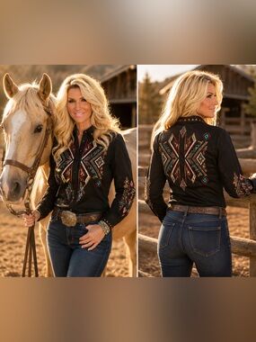 ROPER VINTAGE  BLACK EMBROIDERY RETRO WESTERN SNAP SHIRT